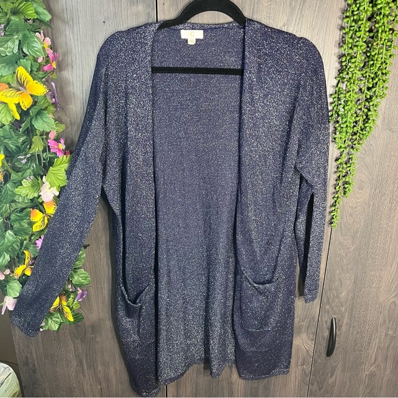 .🌼3/$30🌼C Navy Blue Sparkle Undertone Open Front Lightweight Cardigan Size M - Picture 2 of 16